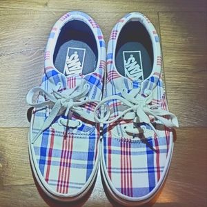 Vans red white blue plaid size 5.0 men's, 6.5 women's worn twice